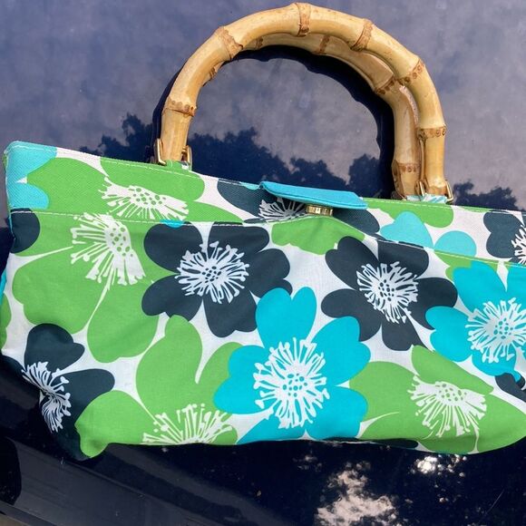 Estee Lauder Tropical Floral Tote Promotional Bag with Bamboo Handles - Picture 9 of 13